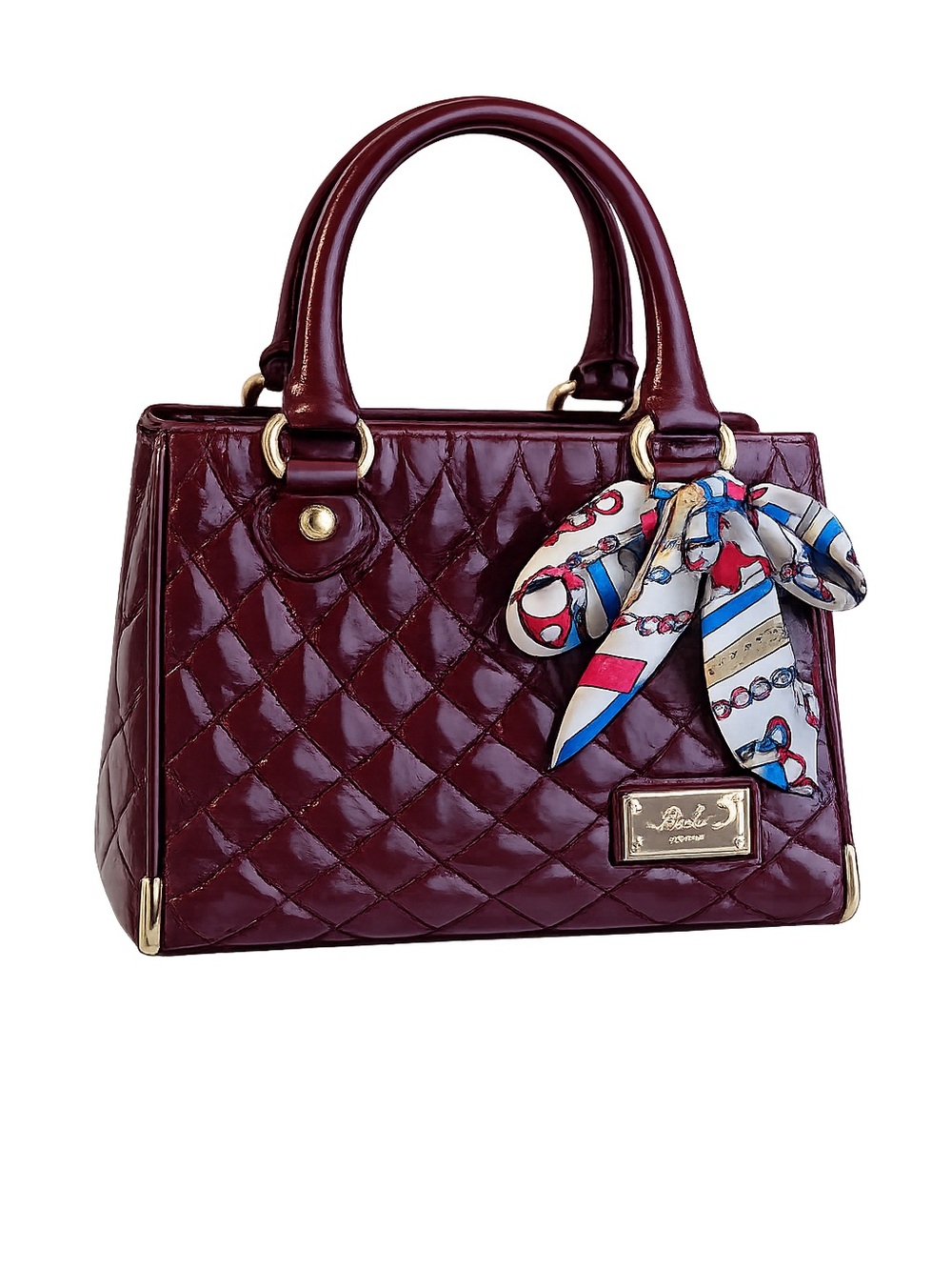 Bally Quilted Patent Leather Top-Handle Bag - Burgundy